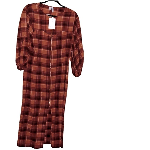ASOS Plaid Midi Dress in Red and Brown - Picture 1 of 11